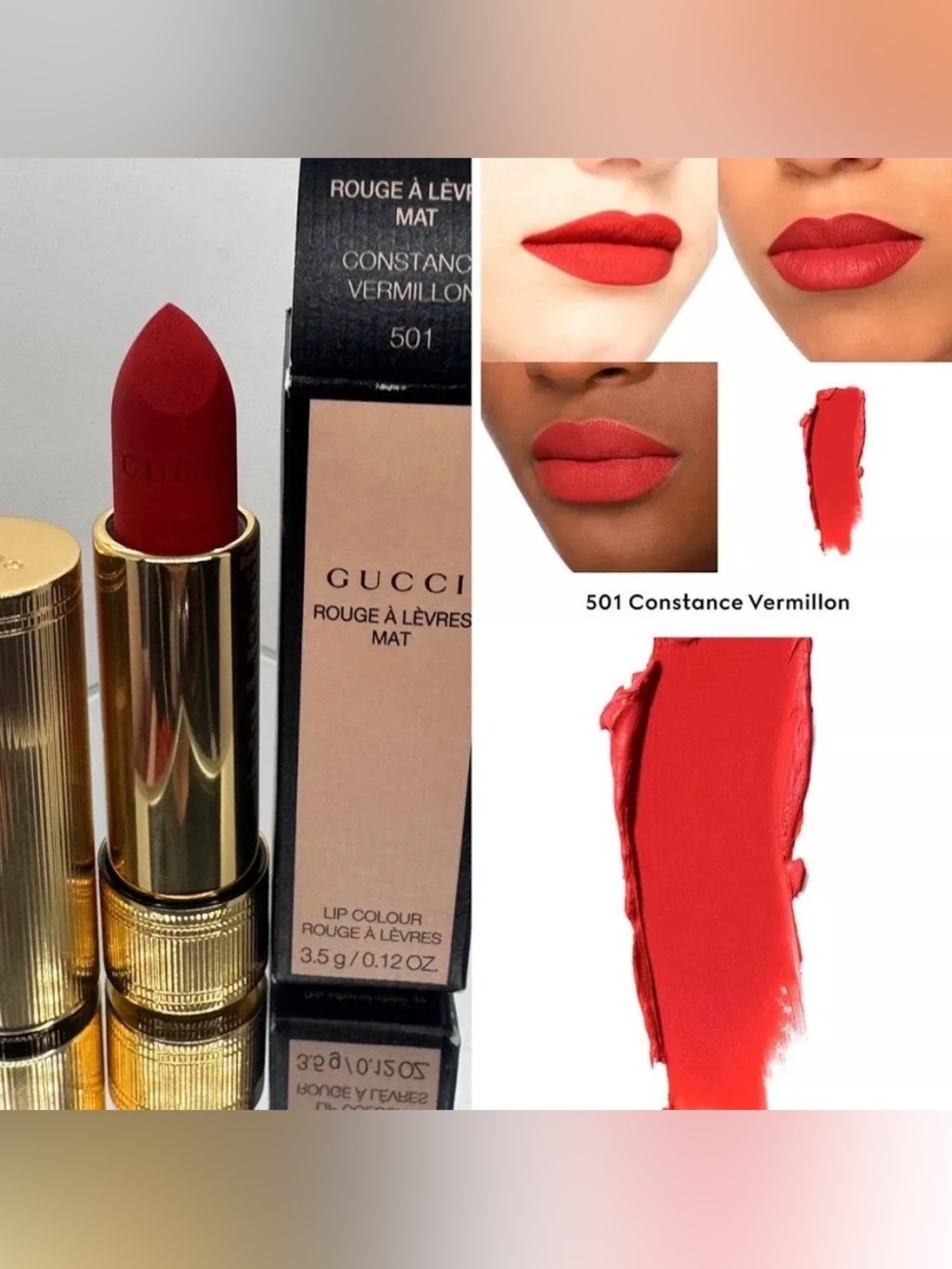 Gucci rouge à lèvres mat Lipstick-501 Constance Vermillion - Picture 2 of 2